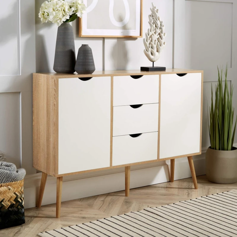 Image of Home Source Boden 3 Drawer 2 Door Sideboard Unit Natural