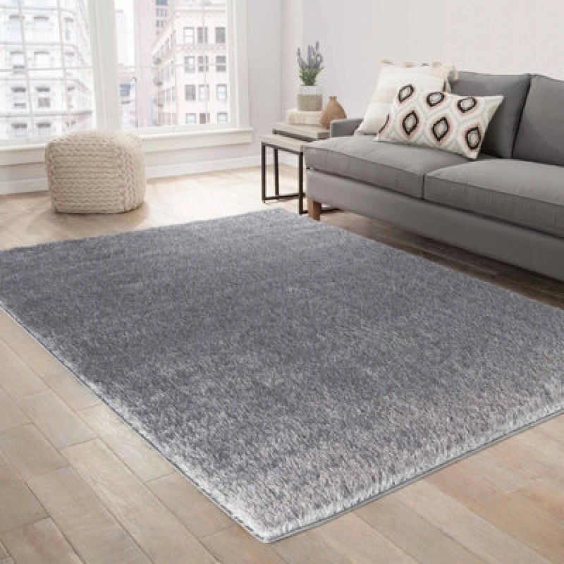 Image of Modern Soft Plain Shimmer Shaggy Area Rugs Silver 80X150 Cm