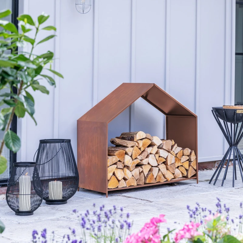 Image of Ivyline Outdoor House Rust Log Storage H88Cm D100Cm