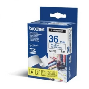 Image of Brother TZE-263 P-touch Blue On White Tape 36mm x 8m