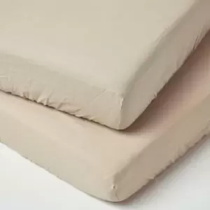 Image of Natural Linen Cot Bed Fitted Sheets 70 x 140 cm, Pack of 2 - Natural - Homescapes