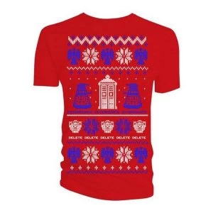 Image of Doctor Who - Ugly Xmas Sweater Mens Small T-Shirt - Red