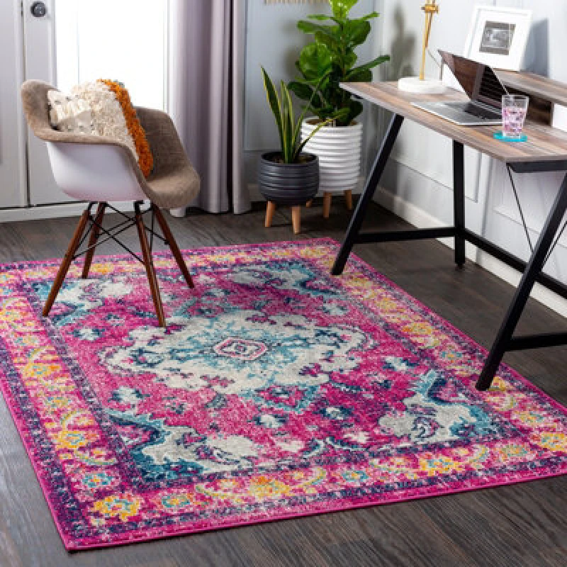 Image of Livabliss Vintage Oriental Boho Bright Pink Adity Area Rug 160 X 220 Cm - Easy Care, Non Shedding, Ideal For Living Room & Bedroom