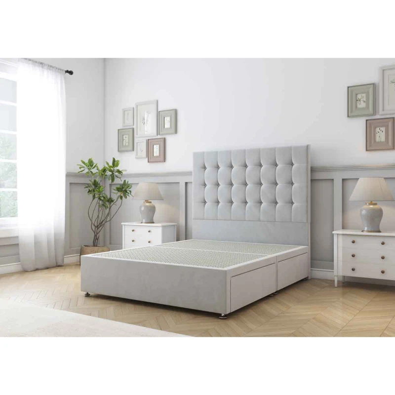 Image of Sloomy Alabama Silver Plush Divan Bed Base No Drawers With 26" Strutted Headboard 2'6 Small Single