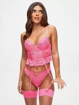 Image of Ann Summers Bodywear The Icon Padded Basque - Bright Pink, Bright Pink, Size 10D-Dd, Women