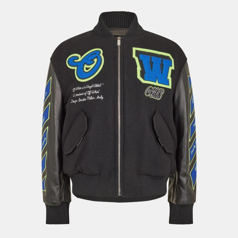 Image of Off White Mens Leather Tailored Fit Jacket Black/Blue male XS