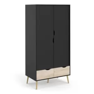 image of Oslo Wardrobe 2 Doors 2 Drawers In Black And Oak Effect