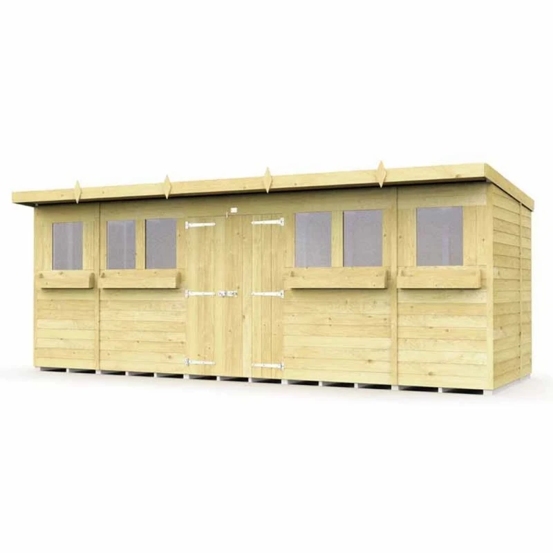 Image of Buttercup Farm 18 x 5 Feet Pent Summer Shed - Wood - L147 x W533 x H201cm in Brown Brown Unisex