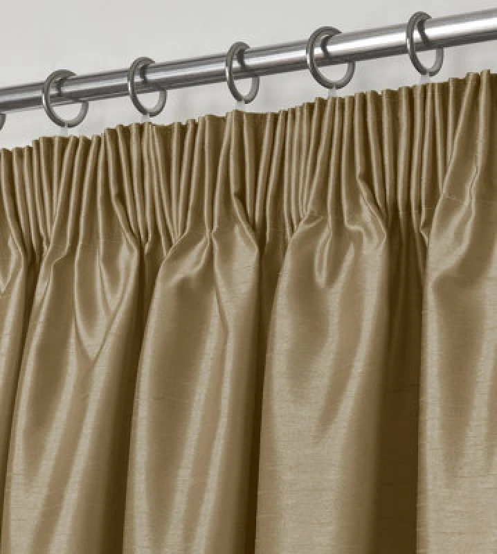 Image of Intimates Faux Silk Pencil Pleat Curtains in Beige Size: 168cm width x 229cm drop Beige Unisex 168cm width x 229cm drop