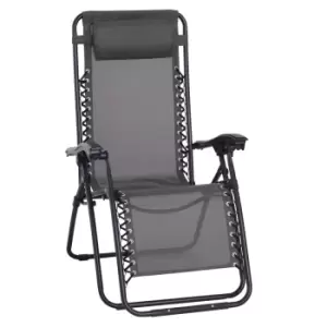 Image of Outsunny Zero Gravity Lounger w/ Head Pillow - Grey