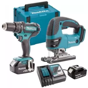 image of Makita DLX2134TJ 18v LXT Kit - DJV180Z Jigsaw and DHP482Z Combi Hammer Drill 5ah