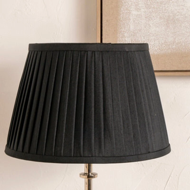 Image of Pacific Lifestyle 25Cm Black Poly Cotton Pleated Lampshade For Table Lamps