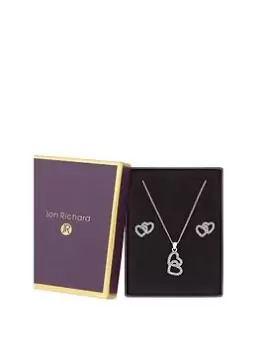 Image of Jon Richard Rhodium Plated Cubic Zirconia Heart Pendant Set - Gift Boxed, Silver, Women
