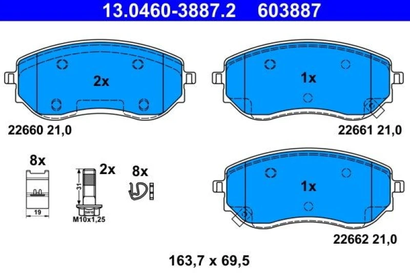 Image of Brake pad set ATE 13.0460-3887.2