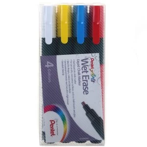 image of Pentel Assorted Chisel-Tip Wet-Erase Chalk Markers - Pack of 4