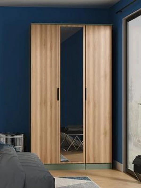 Image of Welcome Furniture Ready Assembled Java Triple Mirror Wardrobe, Green JAV137SERG