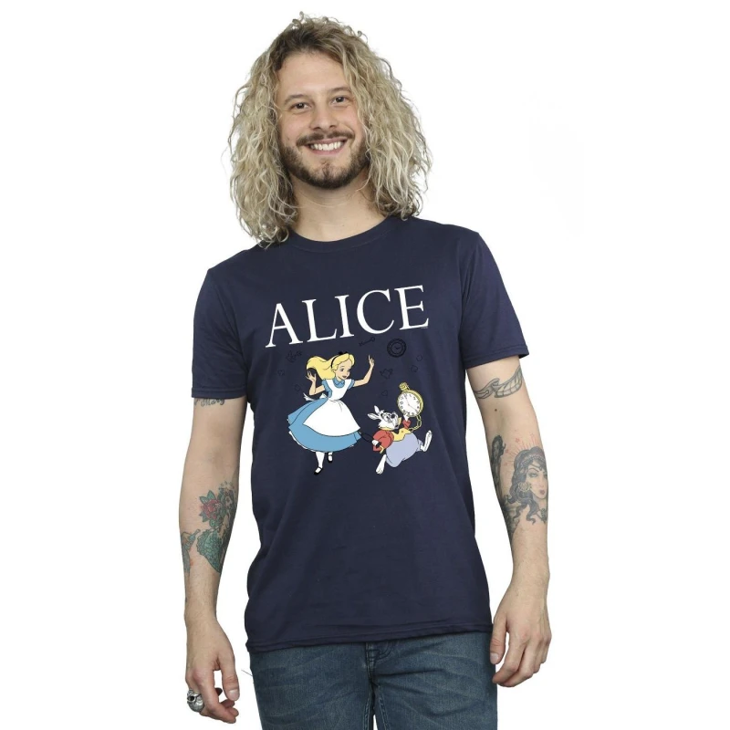 Image of Disney Men Alice In Wonderland Follow The Rabbit T-Shirt in Navy Size: Small Navy S Male 5063283632134