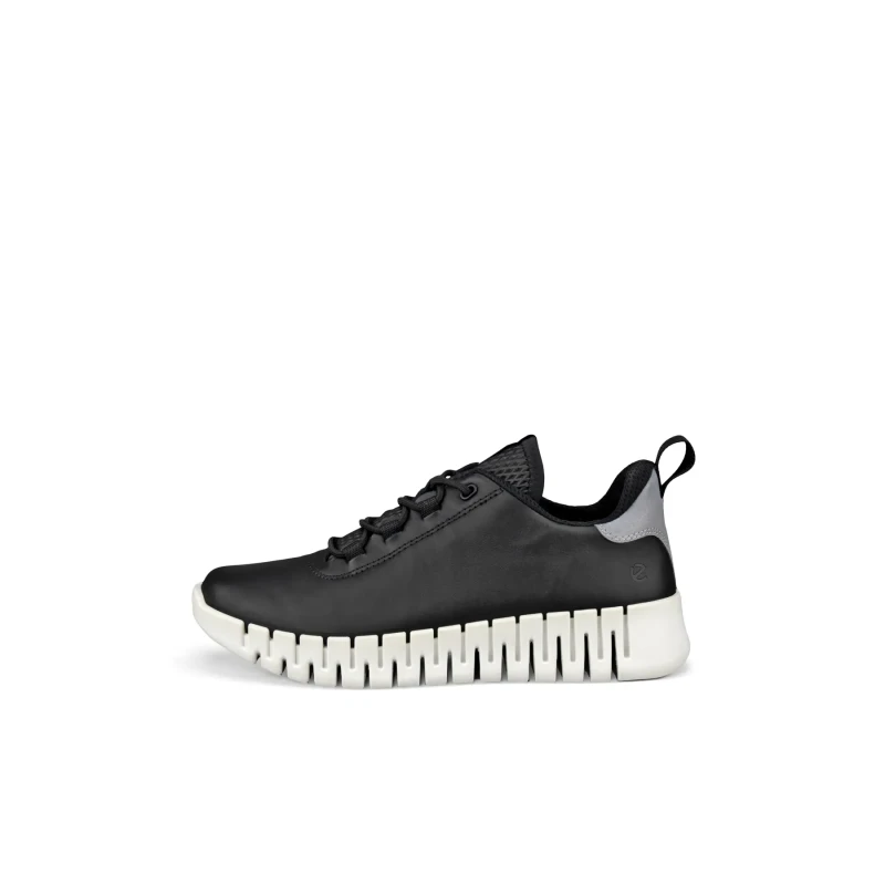 Image of Ecco Gruuv 218203 Full Grain Leather Womens Low Top Trainers - Black Light Grey - Size:UK 4.5
