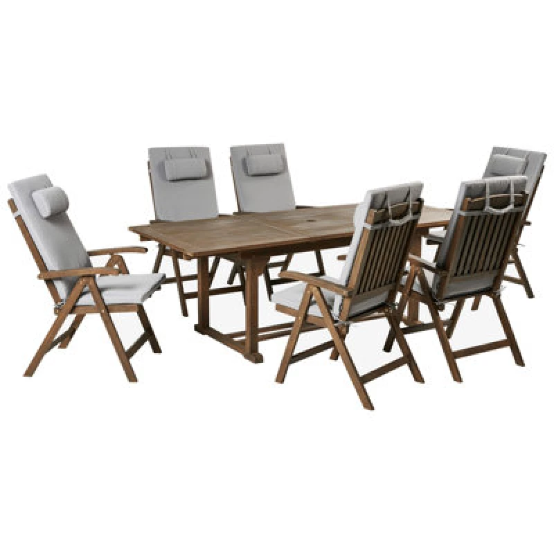 Image of Beliani Garden Dining Set 6 Seater Amantea Premium Acacia Wood Light Grey