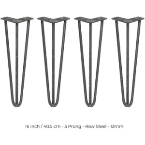 image of 4 x Hairpin Leg - 16 - Unfinished - 3 Prong - 12m - Metallic