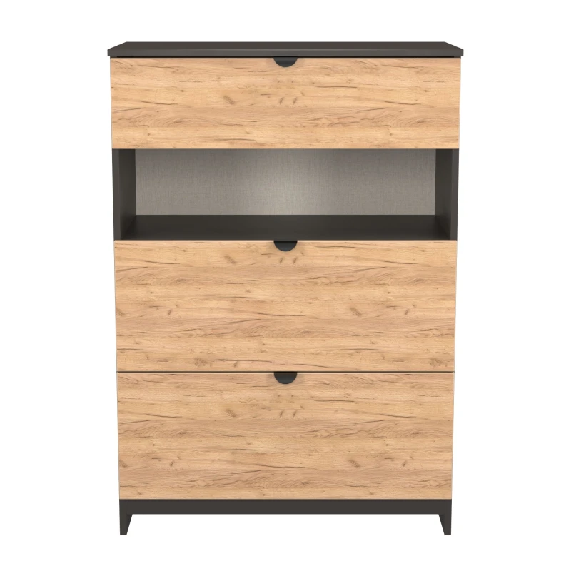 Image of Welcome Furniture Solomon 3 Drawer Open Shelf Deep Chest Chest of Drawers Regular Grey 42305090390