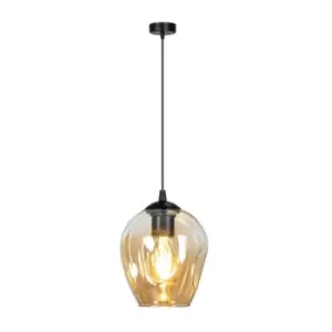 image of Istar Black Dome Pendant Ceiling Light with Amber Glass Shades, 1x E27