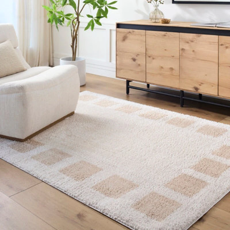 Image of Livabliss Machine Washable Modern Shaggy Beige Amine Area Rug 160 X 213cm - Easy Care, Non Shedding, Ideal For Living Room & Bedroom