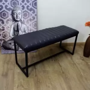 Image of Fwstyle - Grey Artisan Genuine Leather Black Frame Bench - Grey