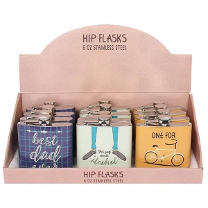 image of Set of 12 Classic Gent Hip Flasks in Display