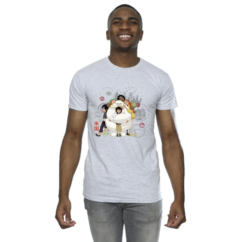 Image of Disney Men Big Hero 6 Baymax Group Hug T-Shirt in Grey Size: Small Grey S Male 5059934884168