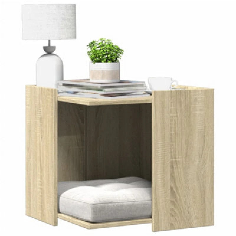 Image of vidaXL Cat Litter Box Enclosure Sonoma Oak 53x53x51cm Engineered Wood, Brown 857753