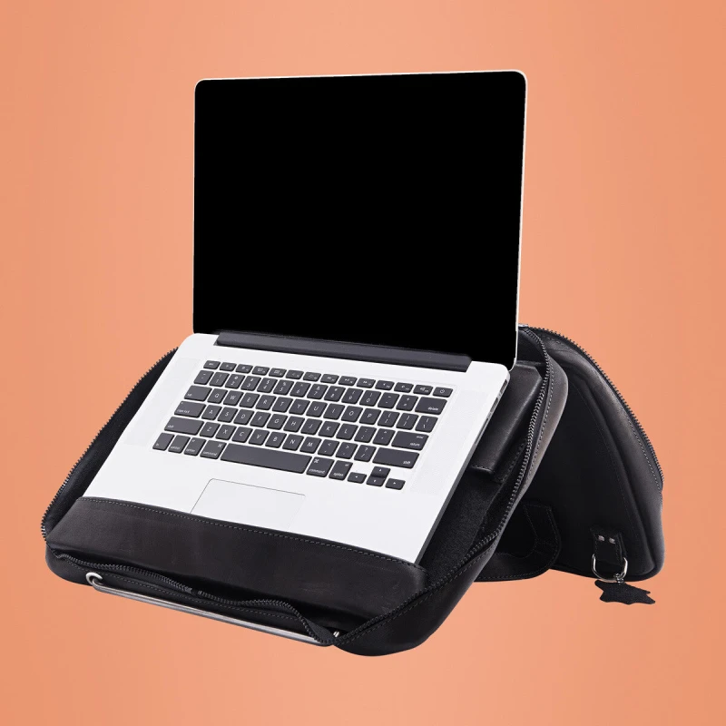 Image of R-Go Tools R-Go Tools Laptop bag R-Go Viva, full-grain leather, with integrated laptop stand, shoulder strap, 15.6-inch, Black RGOAVLAPBL
