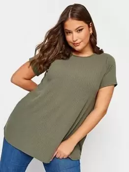 Image of Yours Rib Swing T-Shirt Khaki, Green, Size 18, Women