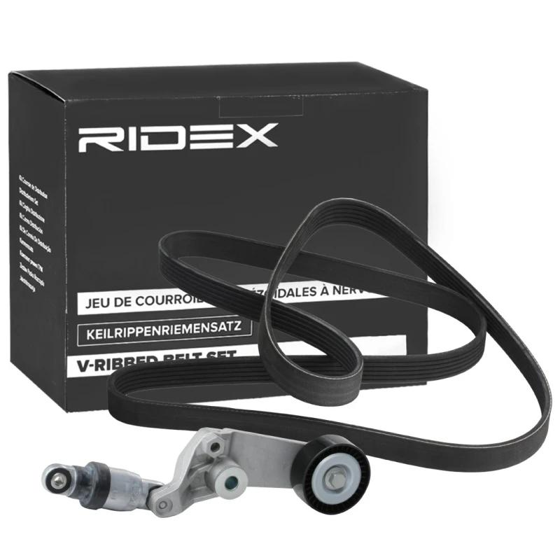 Image of RIDEX 542R0709 V-ribbed belt set Check alternator freewheel clutch & replace if necessary V-Ribbed Belt Set (542)
