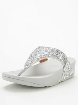 image of FitFlop Lulu Toe Post Glitter Flat Sandal - Silver Size 3, Women