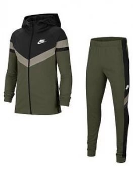 image of Nike Older Childrens Poly Woven Overlay Tracksuit - Khaki/Black