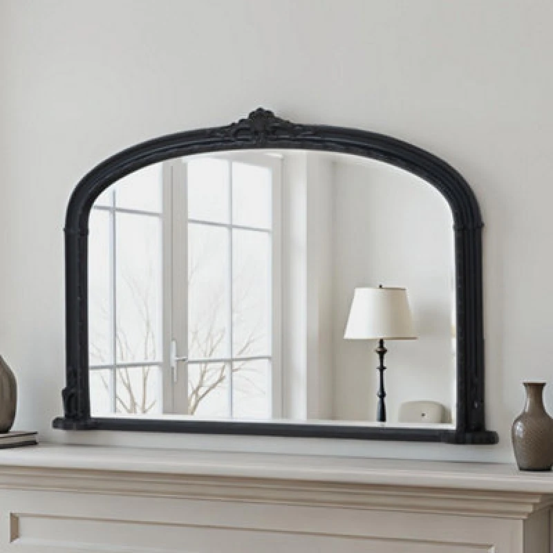 Image of Yearn Mirrors Yearn Mirrors Overmantle Mirror Arched 127(w) x 89cm(h) Victorian Mirror in Black One Size Unisex 0716053067722