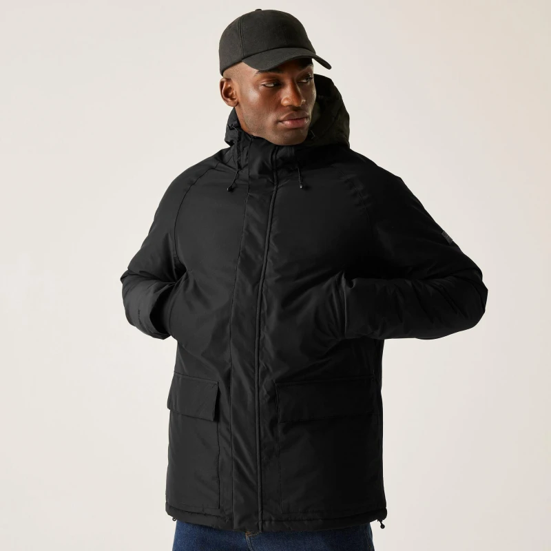 Image of Regatta Regatta Men Savon Hooded Waterproof Breathable Insulated Jacket in Black Size: Small Black S Male 5063516101017