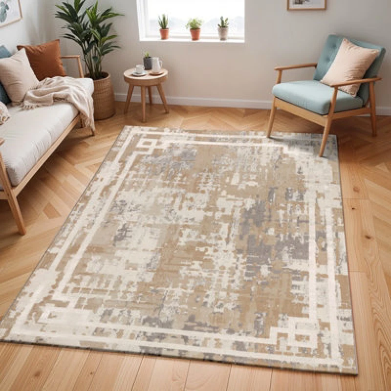Image of Livabliss Abstract Modern Marble Beige/white Martina Area Rug 120 X 170 Cm - Easy Care, Non Shedding, Ideal For Living Room & Bedroom
