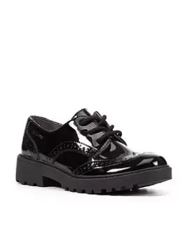 Image of Geox GEOX GIRLS CASEY Patent LACE UP SCHOOL BROGUE, Black, Size 10 Younger