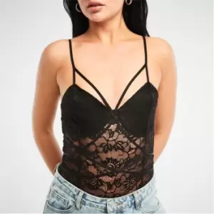 image of Missguided Lace Detail Bodysuit - Black