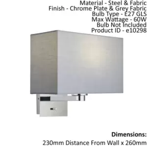 Image of Wall Light & Shade Chrome Plate & Grey Fabric 60W E27 Living Room e10298