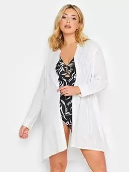 Image of Yours Collarless Jacquard Beach Shirt White, Size 18-20, Women