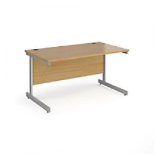 Image of Dams International Rectangular Straight Desk with Oak Coloured MFC Top and Silver Frame Cantilever Legs Contract 25 1400 x 800 x 725mm