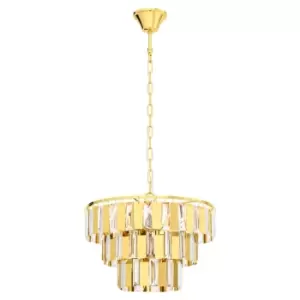 image of Pendant Ceiling Light Colour Brass Tiered Clear CrystalsBulb E14 5x40W