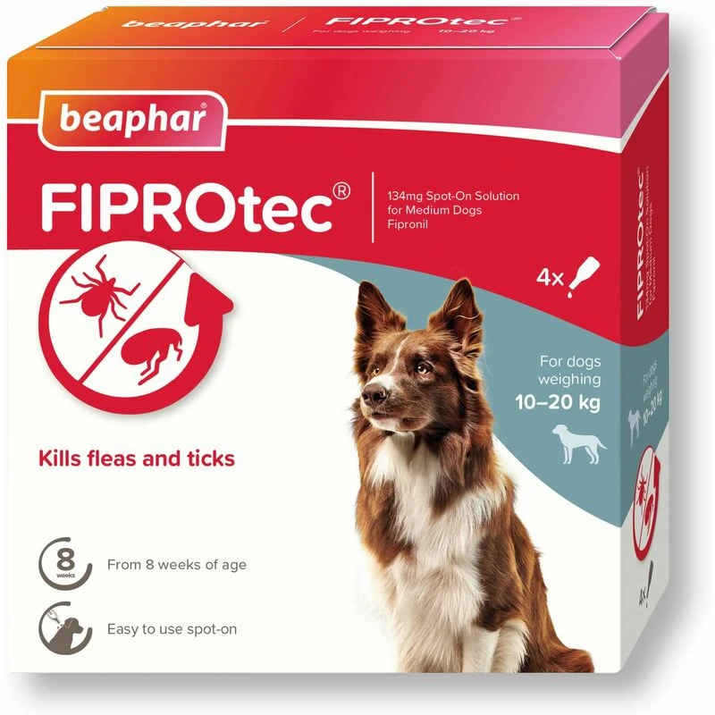 Image of beaphar FIPROtec Flea & Tick Spot-On For Medium Dogs (4 Pipettes) Clear unisex