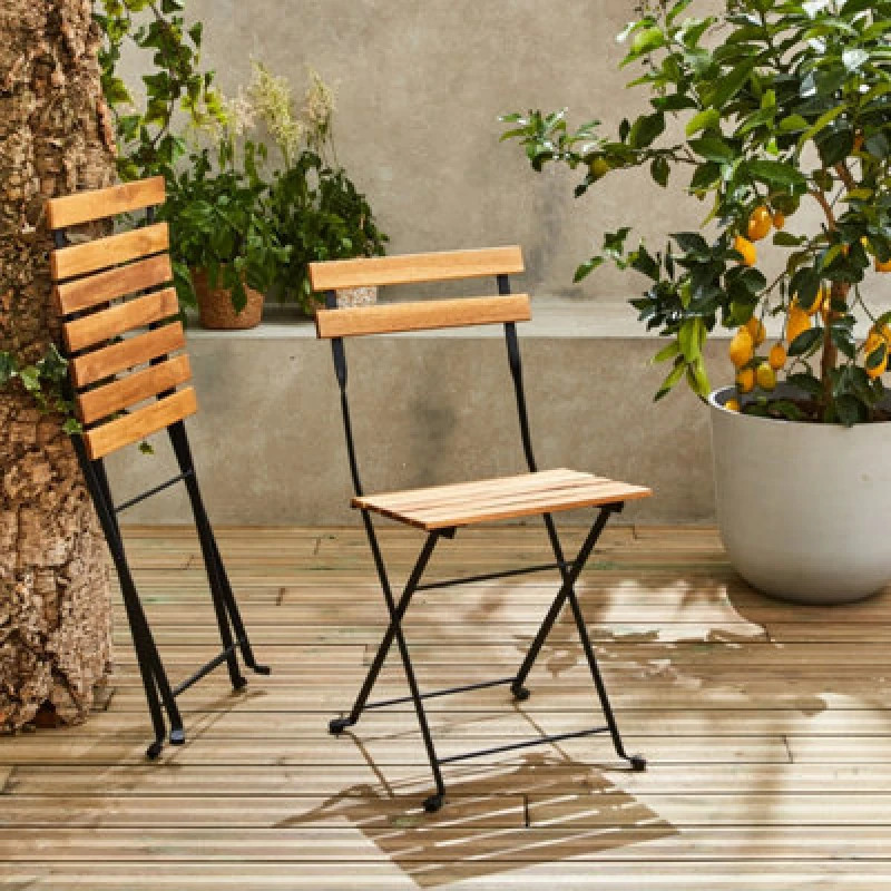 Image of Sweeek - 2-Seater Foldable Bistro Garden Table With Chairs Black 54X55X71cm - Malaga