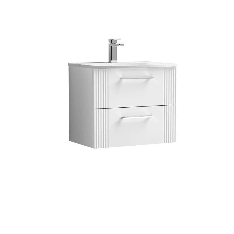 Image of Balterley Wall Hung 2 Drawers Vanity Unit - Curved Basin 600mm, Satin White White Unisex