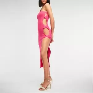 Missguided One Shoulder Cut Out Rib Knit Midaxi Dress - Pink