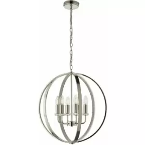 image of Hanging Ceiling Pendant Light Bright Nickel Globe Shade 6 Bulb Orb Loop Lamp